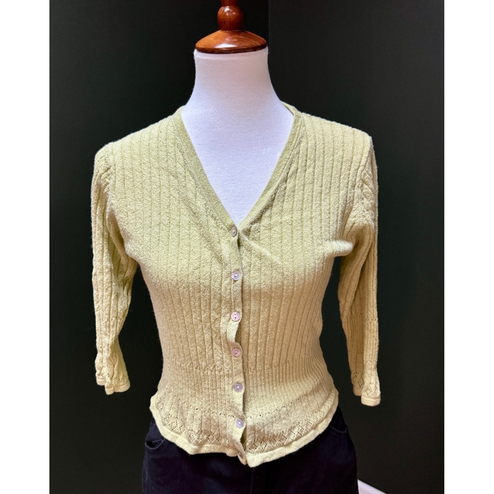Vintage Dressbarn Knit Cardigan Cropped 3/4 Sleeve Button Up Sweater Size 10